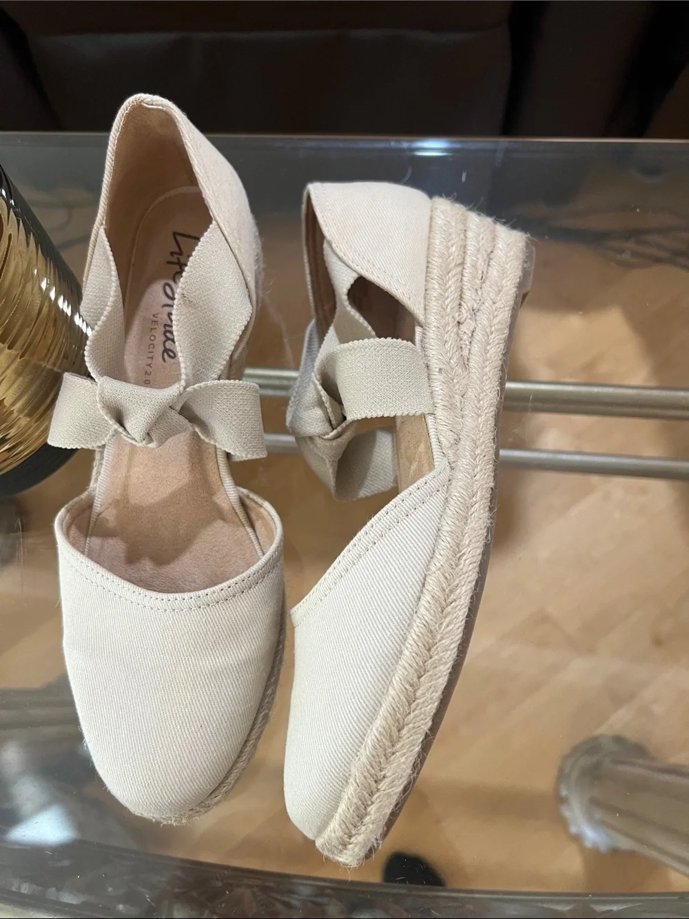 Life Stride Cream Espadrille Flats with Bow Accent